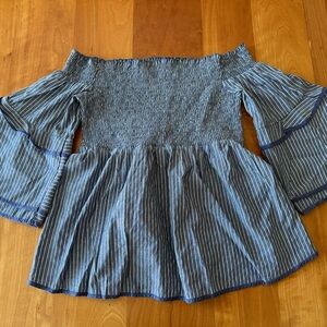 American Eagle Outfitters Navy and White Smocked Top